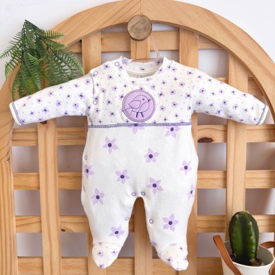 Macacão Malha Trape Zape - Passarinha - Off White e Lilás